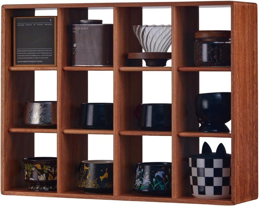Mug Shelf Walnut Coffee Cup Holder Display Countertop Storage