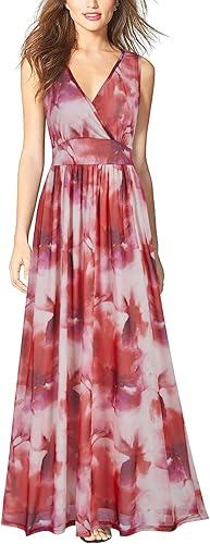 WOOSEA Women Sleeveless Deep V Neck Mesh Loose Plain Long Maxi Casual Dress, X