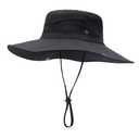 ZLYC Mens Waterproof Camo Sun Hat Wide Brim Packable Outdoor Mesh Fishing Bucket Hats (Solid Black)