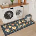 DUKINO 2x5 Runner Rug for Hallway, Washable Kitchen Floral Runner Rug with Non Slip Backing, Low Pile Soft Boho Carpet for Kitchen, Hallway, Entryway, Laundry, Bedroom, Navy Blue