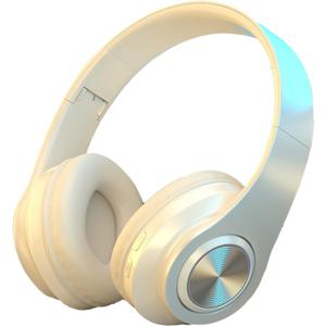 Generic Bluetooth 5.1 Headphones Wireless Bluetooth Headset Bluetooth Headphones Over Ear Foldable Lightweight Headset Wireless Headphones with Microphone for Travel Work Sports, White