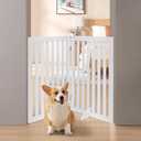 Unipaws 36H Free Standing Pet Gate for Dog and Cat, Wooden Dog Gates for Doorway, Stairs, Room Divider, Step Over Foldable Pet Fence for The House, Expandable Barrier, Indoor Use, White