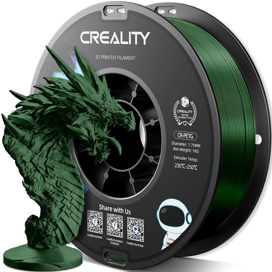 Official Creality PETG 3D Printer Filament 1.75mm 1KG (2.2lbs), High Precision Strong Toughness, Odorless Better Flow Moistureproof 3D Printing Ender Filament, Army Green