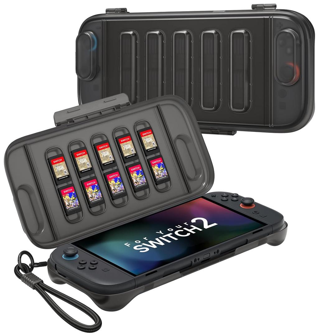 JSAUX Protective Case for Nintendo Switch 2 (2025), Hard Carrying Shell, Slim & Portable, Dustproof, Built-in 10 Game Card Slot, Travel-Carry, Full Protection Cover  Translucent Black PC0116