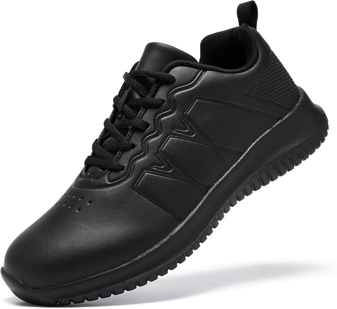 ENLEN&BENNA Non Slip Shoes for Women Food Service, Kitchen Chef Oil-Proof Slip Resistant Work Shoes Waterproof Comfort Lightweight Sneakers with Lace Up Black, size 10