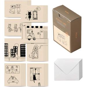 Monolike message card Mono cat - mix 40 cards, 20 envelopes pack, emotional and sophisticated mini cards