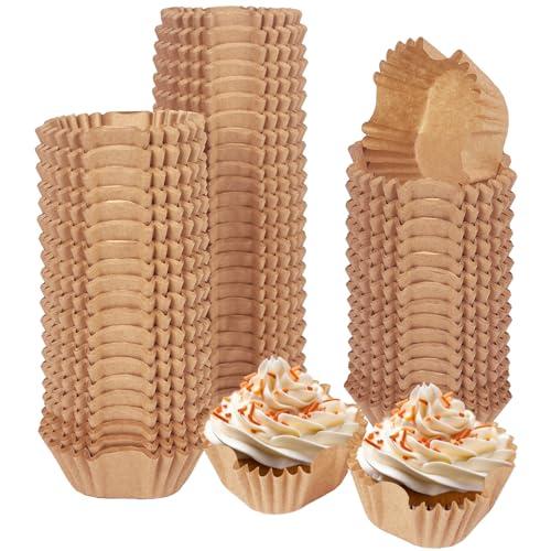 qiqee 500pcs Natural Square Cupcake Liners Muffin Linner No Smell, Food Grade Brown Baking Cups（Standard Size）