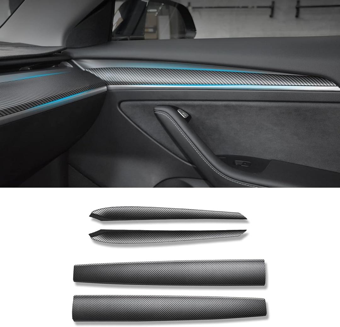 Matte Carbon Fiber Dashboard Cover Trim Compatible with Tesla Model Y (2020-2024) & Model 3 (2020-2023) - Center Console Panel Sticker, Interior Accessories - Not Compatible with 2024 2025 Models