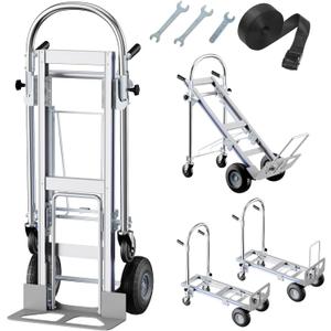 Hand Trucks Heavy Duty Aluminum Dolly Cart, 3 in 1 Design 1000 Lbs Capacity with Solid Wheels - Foldable, Portable, Ergonomic Handle, Perfect for Construction, Warehouses, Factories, Indoor & Outdoor