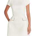 LuFeng Womens Sexy Short Sleeve High Neck Pearls Mini Dress Party Clubwear Club Bodycon Short Dresses White, Medium