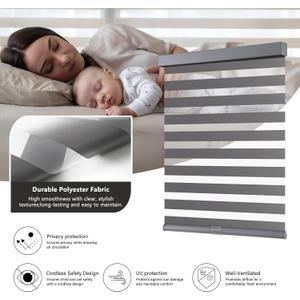 AOSKY Cordless Zebra Blinds for Windows Pull Down Roller Window Shades Dual Layer Light Filtering Privacy for Day and Night, Free-Stop Door Shades for Home Easy to Install (51" W X 72" H, Grey)