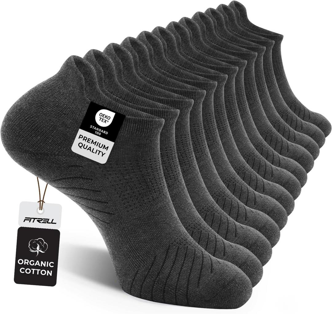 FITRELL 6 Pack Men's Athletic Running Ankle Socks Low Cut Cushioned Wicking Anti-Blister Breathable Sport Socks (Medium, Dark Grey)