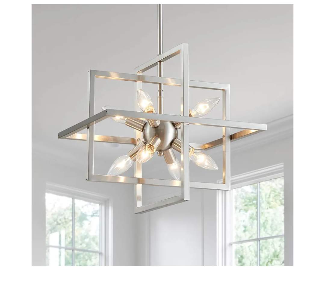 Avzkcy Modern Chandelier Geometric Pendant Lighting Fixture Industrial 8Light Height Adjustable Brushed Nickel Ceiling Lights for Dining Room Living Room Entryway Foyer Stairway Hallway Bedroom