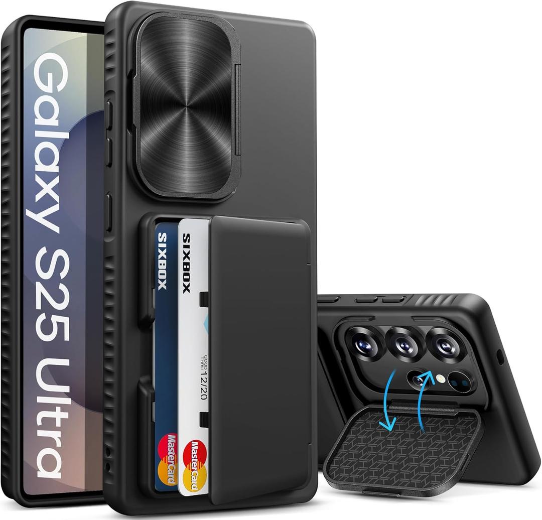 for Samsung Galaxy S25 Ultra Case Wallet, Built-in Stand & Card Holder & Camera Cover, Full Body Protective Rugged Multifunctional Wallet Kickstand Phone Cover Case for S25 Ultra 2025, Black