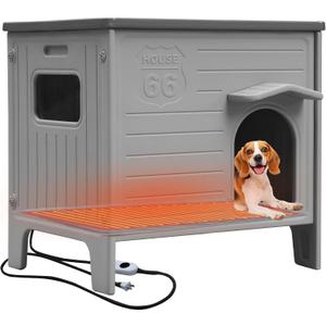 Rockever Heated Dog House Outdoor Indoor for Small Medium Dogs, Insulated Dog House with Heating Pad, Plastic Elevated Outdoor Dog House Waterproof Dog Kennel, Clean Easily(M & Heating Mat)