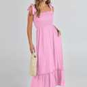 ANRABESS Women Summer Casual Strap Smocked Maxi Flowy Tiered A Line Beach Travel Sundress Wedding Guest Outfits Pink X-Large (Pink, Small)