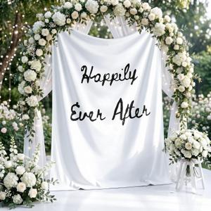 68x80 Inch Happily Ever After Wedding Banner, Wedding Photo Props Tapestry Bridal Shower Sign, Fabric Weddings Backdrop, Welcome Sign for Ceremony, Arch, Reception Backdrop