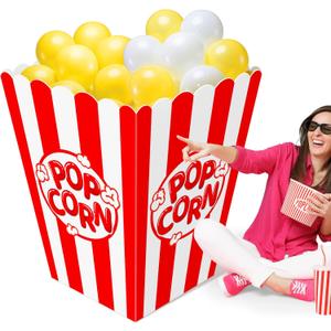 Giant Popcorn Box Prop Circus Theme Party Decorations 3D Popcorn Decorations Boxes Large Carnival Decorations Red & White Striped Pop Corn Stand-Up for Theater Movie Night Camera Party Decorations