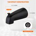 Bathroom Tub Spout Plastic Non-Metallic Fits 4 Inch Reach Wall Front Mount, Slip-on Tub Spout with 1/2'' Copper Water Tube with Hex Wrench, Matte Black (2 Pack)
