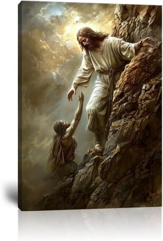 Wall HDQ Jesus Wall Art God Help Wall Decor Christian Pictures Hand of God Print Painting for Bedroom Living Room Bathroom Office Framed Artwork Read to Hand (24.00" x 36.00"ch) (62902)