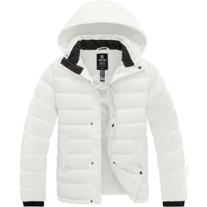 wantdo Men's Quilted Puffer Jacket Hooded Waterproof winter jacket Warm Puffer Coat Outwear (Large, White)