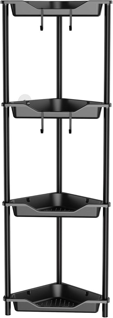 Orimade Rustproof 4 Tier Floor Standing Corner Shower Caddy Organizer, Plastic Metal Splicing Floor Corner Shelf Rack Storage Stands for Bathroom,10.8 x 10.8 x 44.6 inches, Black
