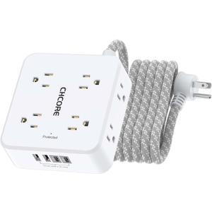 Surge Protector Power Strip - CHCORE 10 Ft Braided Extension Cord with 8 Outlets with 4 USB (2 USB C) Charging Ports, Flat Plug Multi Plug Outlet Extender Charging Station for Home Office, ETL, White