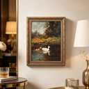 Vintage Gold Framed Duck Wall Art, Rustic Farmhouse Duck Lake Landscape Painting Canvas Prints, Pond Wildlife Wall Decor, Cottagecore Ducklings Poster Artwork for Living Room Bedroom Kitchen 16x24in