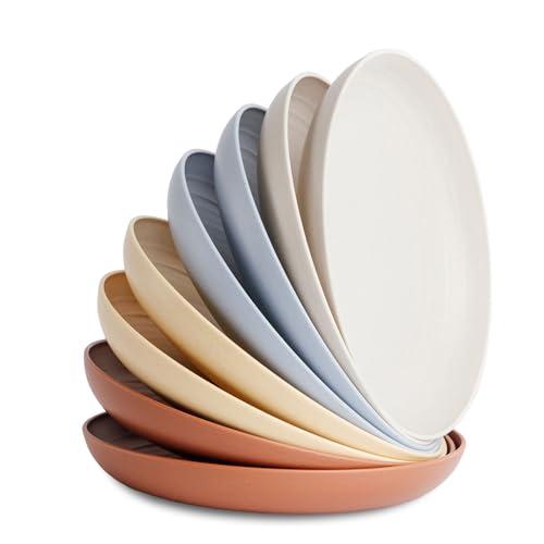 Nook Theory 8-Pack Reusable Wheat Straw Plates Set - Non Toxic and Non Plastic Dinner Plates for Kids and Adults, Lightweight Unbreakable Plate, Microwave Safe and Dishwasher Safe (Mellow 9")