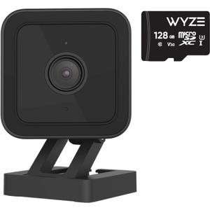 Cam v3 w 128GB SD Card, 1080p Plug-in Smart Security Camera, Color Night Vision, Motion Detection, 2-Way Audio, Compatible with Alexa, Google Assistant, Indoor/Outdoor, Wired, Black