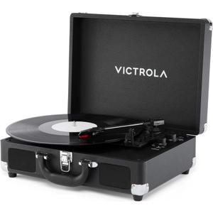 Victrola Journey II (2025 Model) – Bluetooth Suitcase Record Player – Built-in Stereo Speakers with Enhanced Bass, 3-Speed Turntable, Bluetooth Input and Output, RCA & Headphone Outputs (Black)