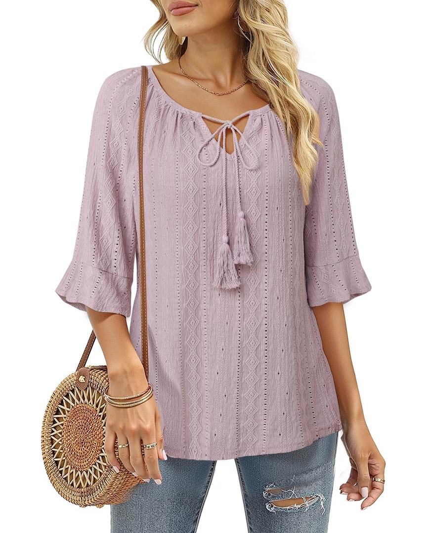 Furnex Dressy Blouses for Women: Business Casual - Dress Shirts for Women - Spring Tops for Women Trendy Ruffle Sleeve Clothing Pullovers Tunic for Ladies Comfort Outfits Pretty Shirts Lilac Purple M