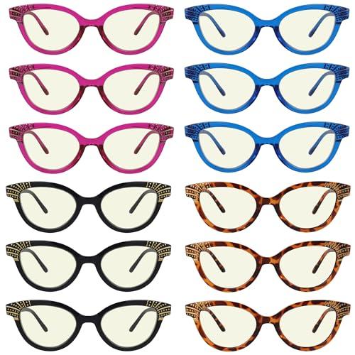 Eyekepper 12 Pack Blue Light Blocking Reading Glasses Cat-Eye Computer Readers for Women +0.50