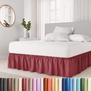 Wrap Around Dust Ruffle Bed Skirt - Burgundy - Twin/Twin XL Size Beds with 12 Inch Drop - Easy Fit Elastic - Adjustable Pleated Bedskirt w/Brushed Fabric Wrinkle Free - Women, Men, Kids & Teens