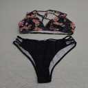 Fanuerg Women's Sexy V Neck Bikini Sets Hollow Out Two Piece Swimsuits Cutout Mid Waist Bathing Suit (Large, Black Floral)
