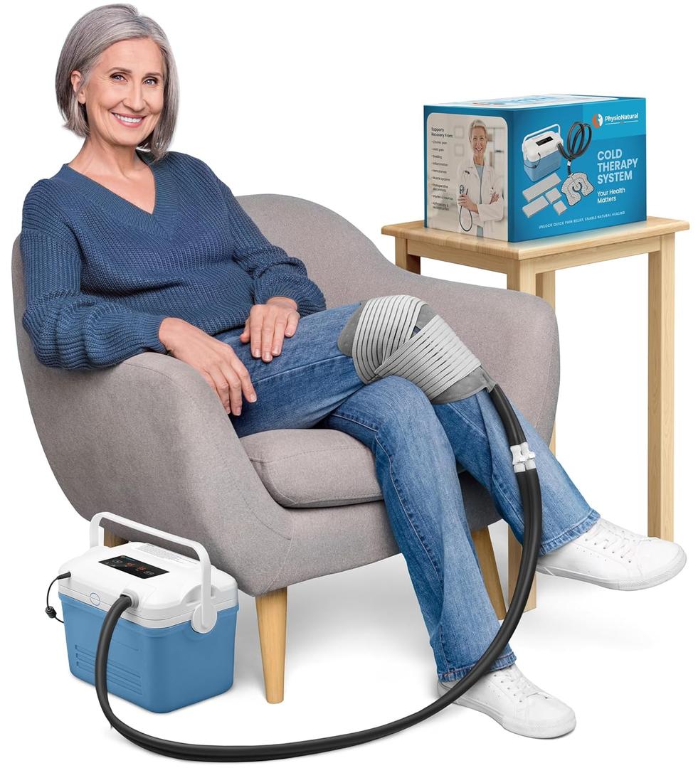 PhysioNatural Cold Therapy Machine - Compact Edition: Compression & Cryotherapy for All Body Parts | Portable Ice Therapy System for Post-Surgery Knee Recovery | Up to 6 Hours of Continuous Cold Relief