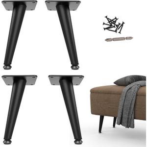 Metal Legs for Furniture Set of 4, Furniture Legs 8 Inch, Short Cabinet Dresser Feet Heavy Duty, Mid Century Modern Couch Feet Replacement for Sofa Cube Storage Futon Nightstand, Satin Black