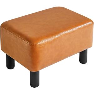 IBUYKE Small Foot Rest Ottoman, PU Faux Leather Rectangle Foot Stool with Non-Skid Plastic Legs, Small Footstool for Couch, Desk, Office RF-BD217 (Dark Orange)