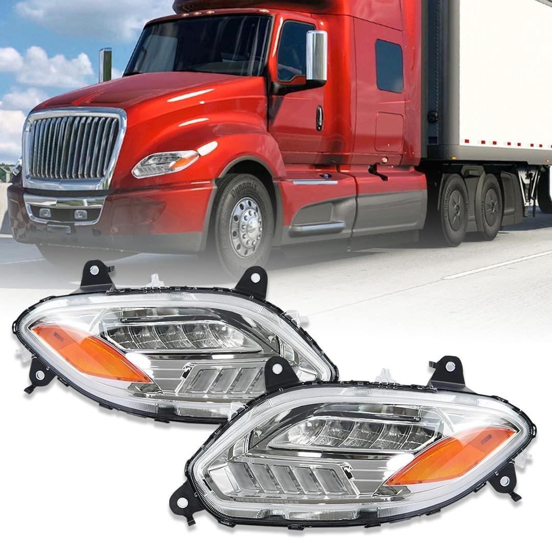 International Lt625 Headlights Fits 2018-2023,Reflector LED Headlamp Assembly,Chrome Pair(Silver Bowl)