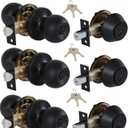 Lanwandeng (3 Sets) All Keyed Same Entry Knobs&Single Cylinder Deadbolt for Exterior Front Doors, Round Ball Matte Black Finish Entry Door Lock with Same Keys
