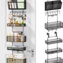 HapiRm Over Door Organizer Hanging - 6 Tier Over The Door Storage with Visual Pockets & Hooks, with 4 Metal Large Capacity Baskets for Bathroom Bedroom Kitchen Pantry Cabinet (Hooks Style, Black)