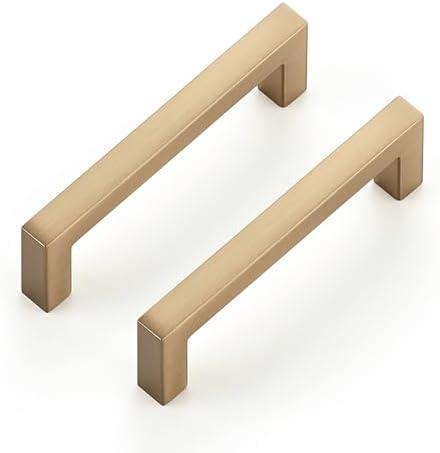 Ravinte Cabinet Handles Solid Slim Champagne Bronze 4 Pack 3 Inch Hole Center Square Bar Drawer Handles Kitchen Cabinet Pulls Drawer Kitchen Cabinet Hardware