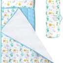 Moonsea Nap Mat for Toddlers Dinosaur and Fleece Minky Blanket, Lightweight Perfect for Kids Preschool, Daycare, Travel Sleeping Bag Boys Girls, 21" x 50" Fit on a Standard Cot