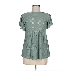 Womens Casual Ruffle Short Sleeve Crewneck Shirts Dressy Babydoll Tops Hollow Out Floral Shirt Pullover Tunic Tops, Size XL