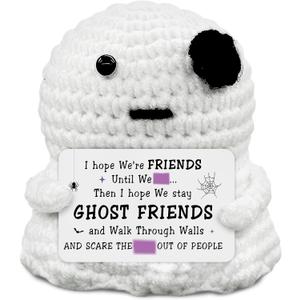 Friendship Gifts for Women - Mini Positive Ghost Crochet, Handmade Emotional Crochet Plushies Support, Funny Birthday Gifts for Friends, Besties, Sisters, White Elephant Gift Ideas