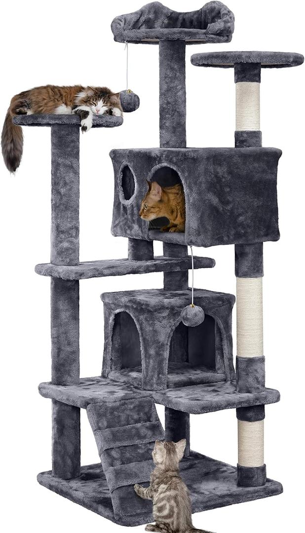 Yaheetech 54in Cat Tree Tower Condo Furniture Scratch Post for Kittens Pet House Play (Dark Gray)