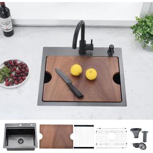 20 x 17 Inch Black Drop in Kitchen Bar Sink Workstation 16 Gauge Stainless Steel Small RV Kitchen Sink Outdoor Top Mount Single Bowl