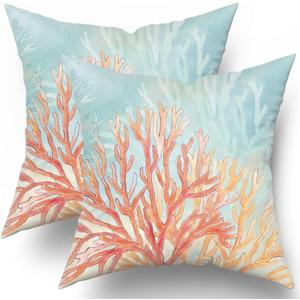 Giwawa Coastal Coral Throw Pillow Covers 16x16 Set of 2, Retro Vibe Pillow Cushion Cases, Modern Decorative Square Pillowcases for Sofa Couch Bedroom Living Room Car