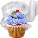 Cupcake Boxes Individual Cupcake Containers, 50 Packs Regular Single Cupcake Holder High Topping for Muffins, Thicker Stackable Plastic Cupcake Carrier for Party (50 pack)