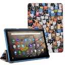 TPACC Case for Amazon Fire HD 10 Tablet (7th and 9th Generation, 2017 and 2019 Release), Cute Cartoon Kawaii Fashion Slim PU Leather Stand Cover with Auto Wake/ Sleep, Cute Cat